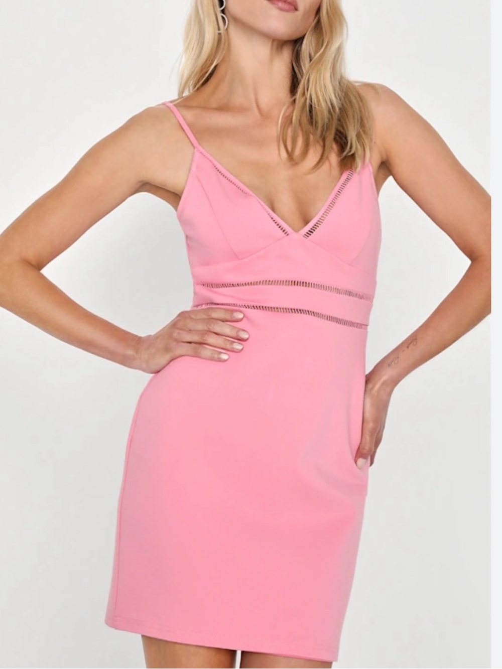 Lulus Cocktails and Confidence Pink Crochet Bodycon Mini Dress
Size Small
NWT